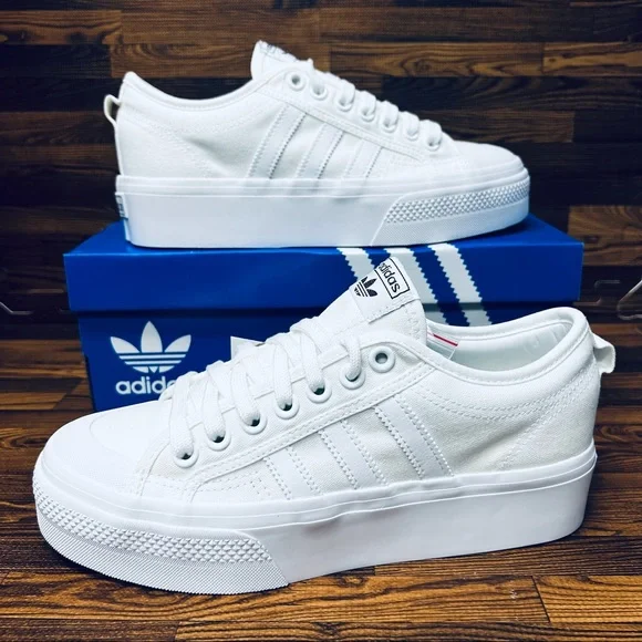 adidas gazelle silver green womens adidas Nizza Mid Platform High Top Sneaker in Core Black/White